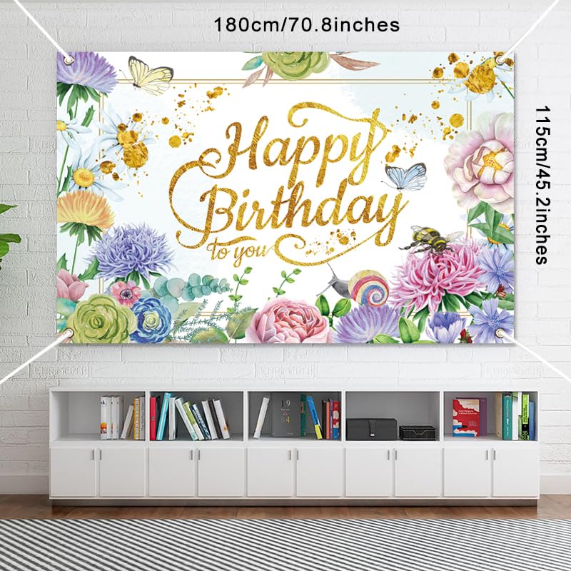 Pink Happy Birthday Backdrop Decorations For Women Birthday Party Supplies Rose Gold Floral Backdrop Sweet Flowers Photography B