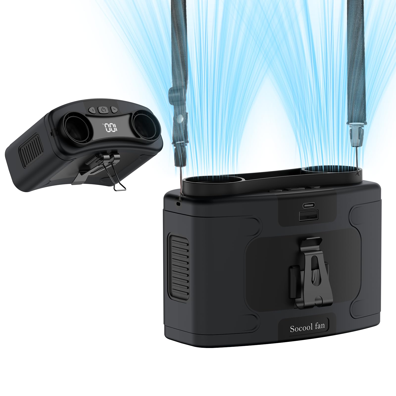 Socool 20000Mah Portable Waist Fan Clip On Wearable Belt Personal Fan Rechargeable Battery Operated, 40H Cooling Fan With 10 Spe