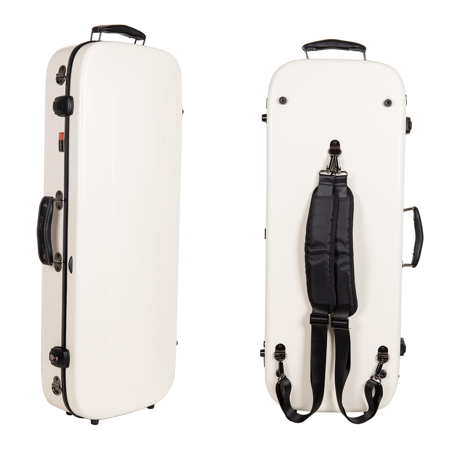 Crossrock Fiberglass Mandolin Case - Oblong For F-Style (Fits Gibson F5) | Milky White Gloss Finish, Forest Green Velvet, Tsa Lo