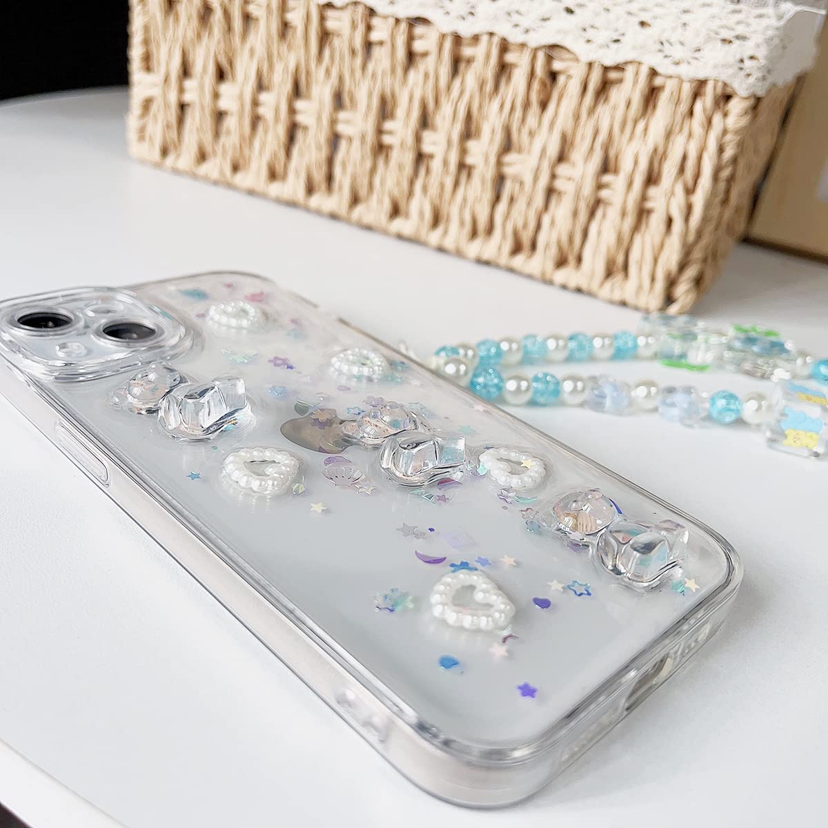 Fycyko Phone Case iPhone 11 3D Bear Glitter Bling Shockproof Clear TPU with Phone Charm 6.1''