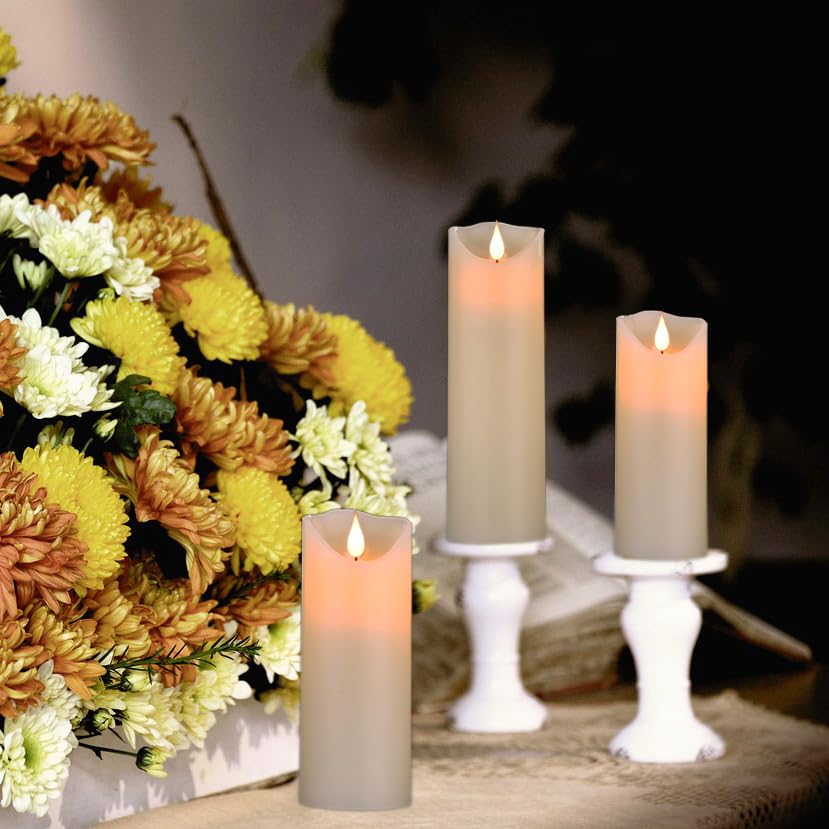 Biyanuo Flameless Battery Operated Led Candles 3D Wick With10Key Button Remote Control 24 Hour Timer Set Of 5 Electric Flickerin