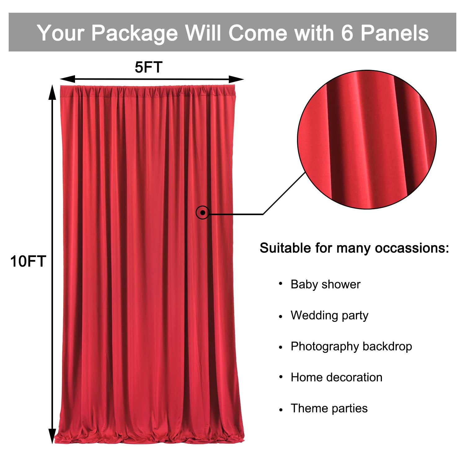 30Ftx10Ft Wrinkle Free Red Backdrop Curtains For Parties, 6 Panels 5X10Ft Silky Polyester Photo Backdrop Drapes For Wedding Birt