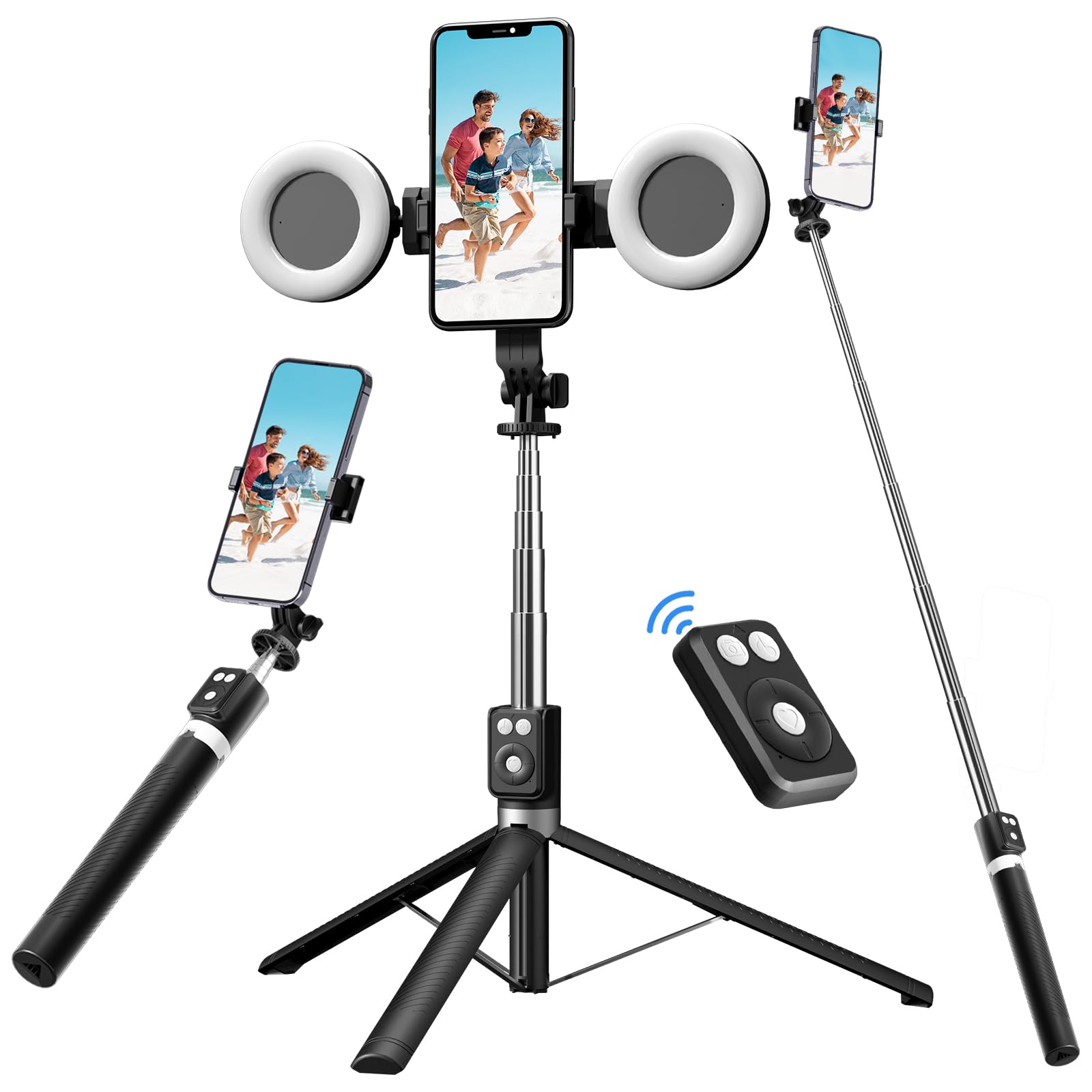 Selfie Stick Tripod with Fill Light, Phone Selfie Stick,Durable Stainless Steel Design,Bluetooth Remote Control,and Stable Three