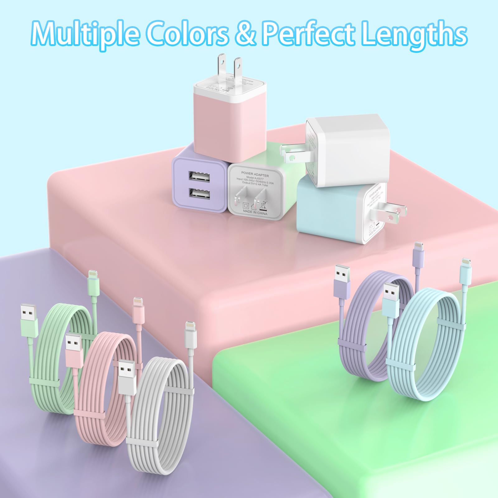 Igenjun 5Pack Iphone Charger, Dual Port Usb Wall Charger Block Adapter With Long 6Ft Lightning Cable Fast Charging Data Sync Cor