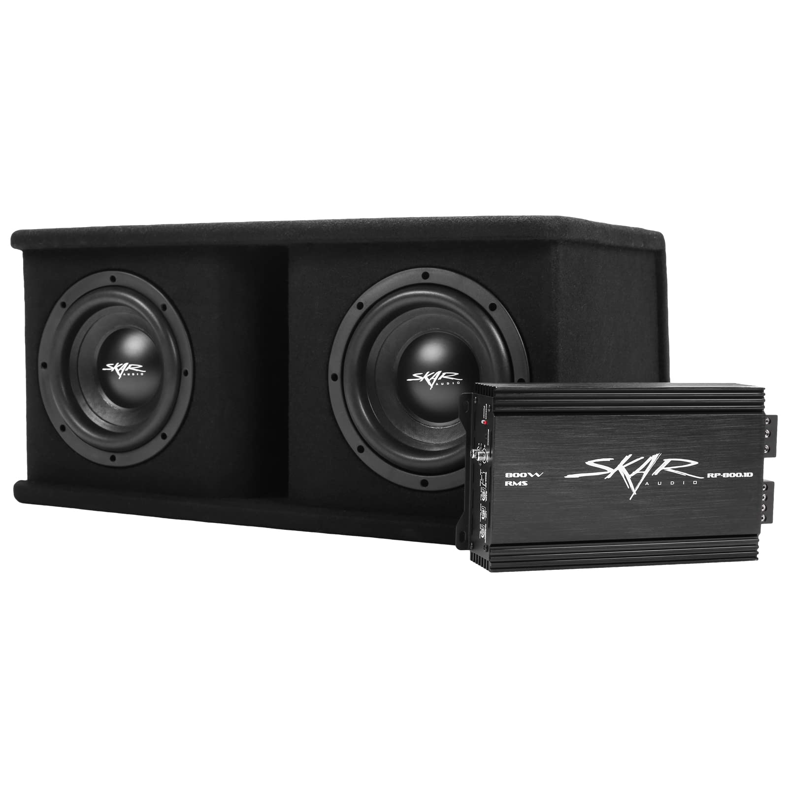Skar Audio Dual 8 1,400W SDR Series Subwoofer Bass Package with Loaded Enclosure & Amplifier - Black