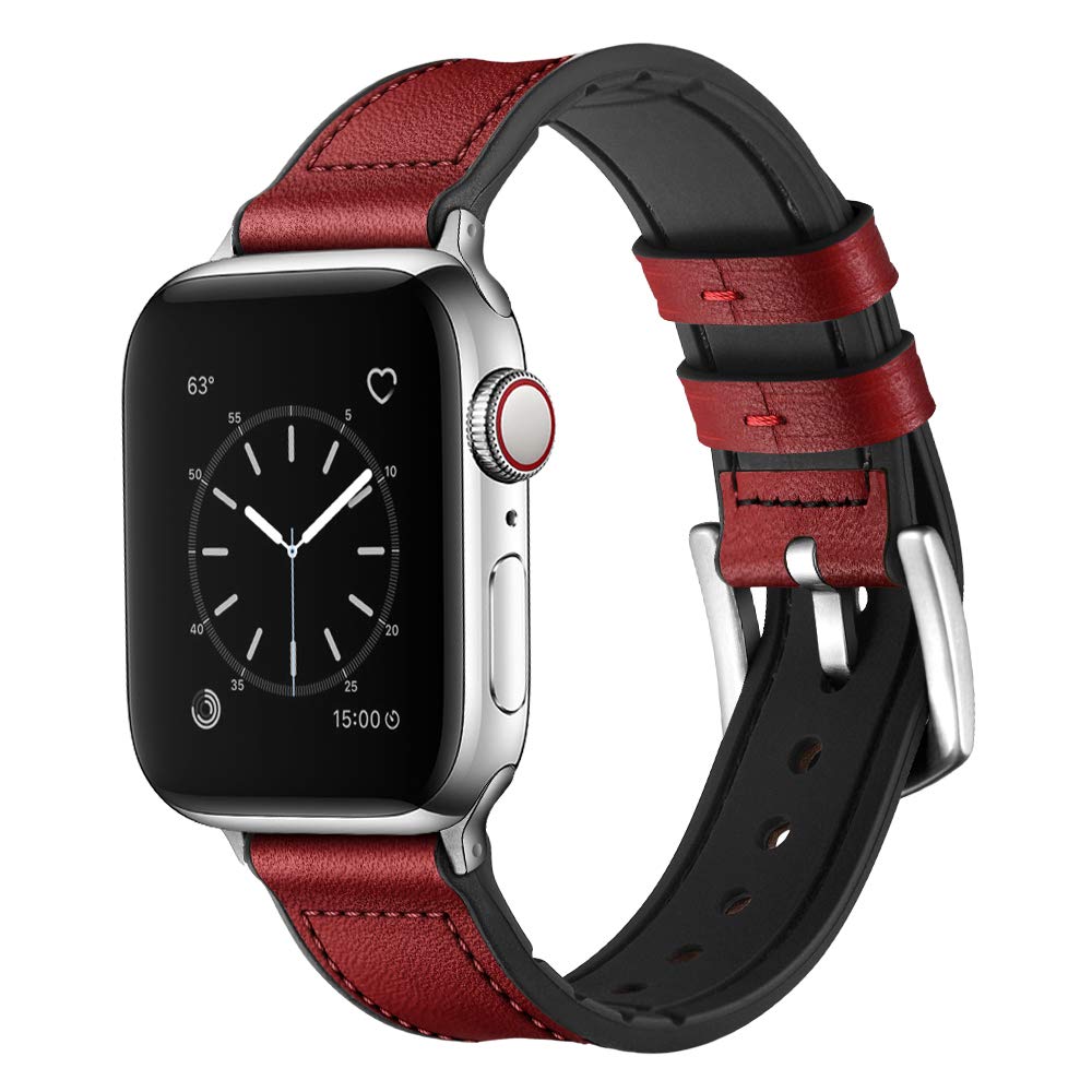 Ouheng Compatible With Apple Watch Band 49Mm/46Mm/45Mm/44Mm/42Mm, Sweatproof Genuine Leather And Rubber Hybrid Band For Iwatch U