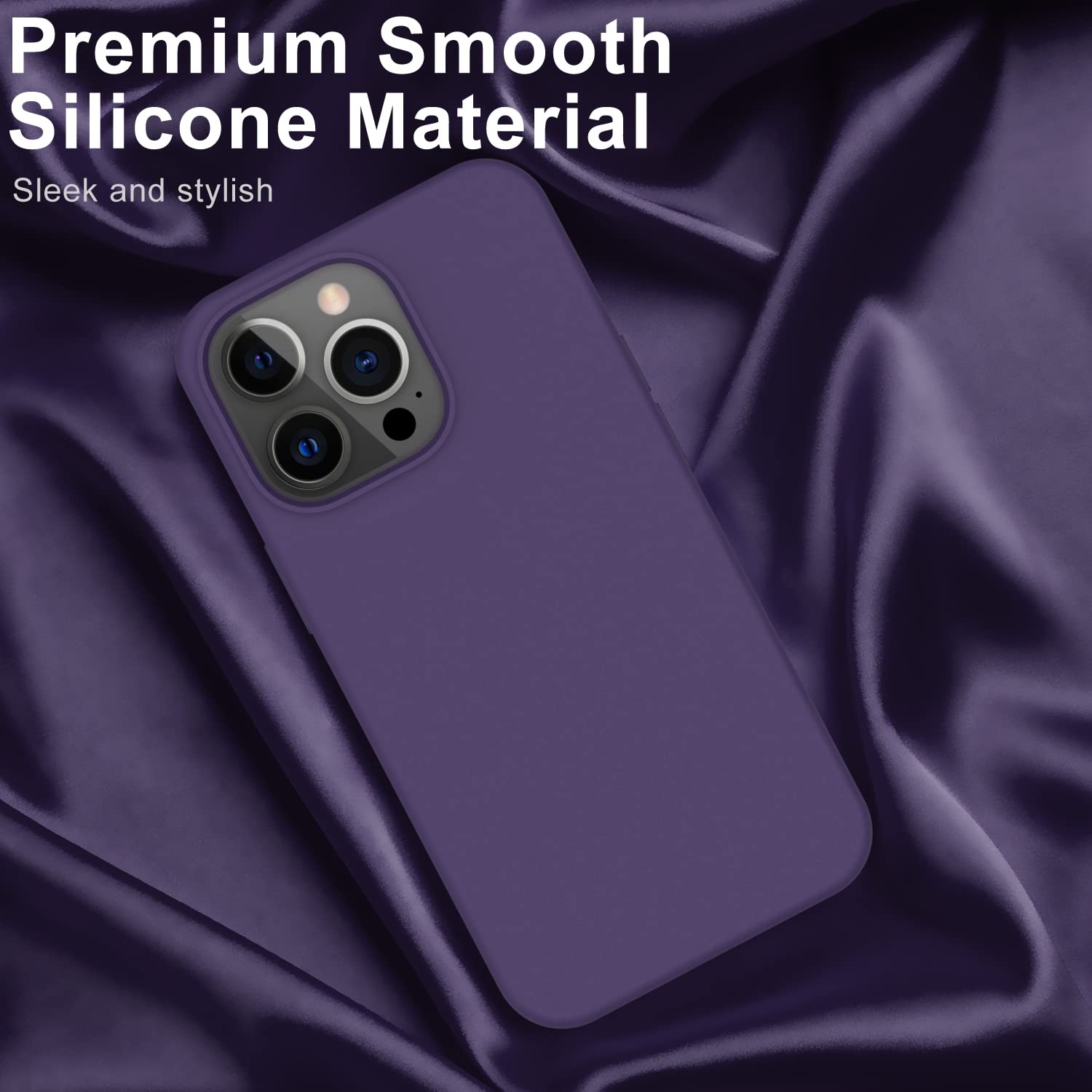 DEENAKIN iPhone 14 Pro Phone Case Slim Fit Shockproof Silicone Gel Rubber with Screen Protector Elegant Dark Purple 6.1"