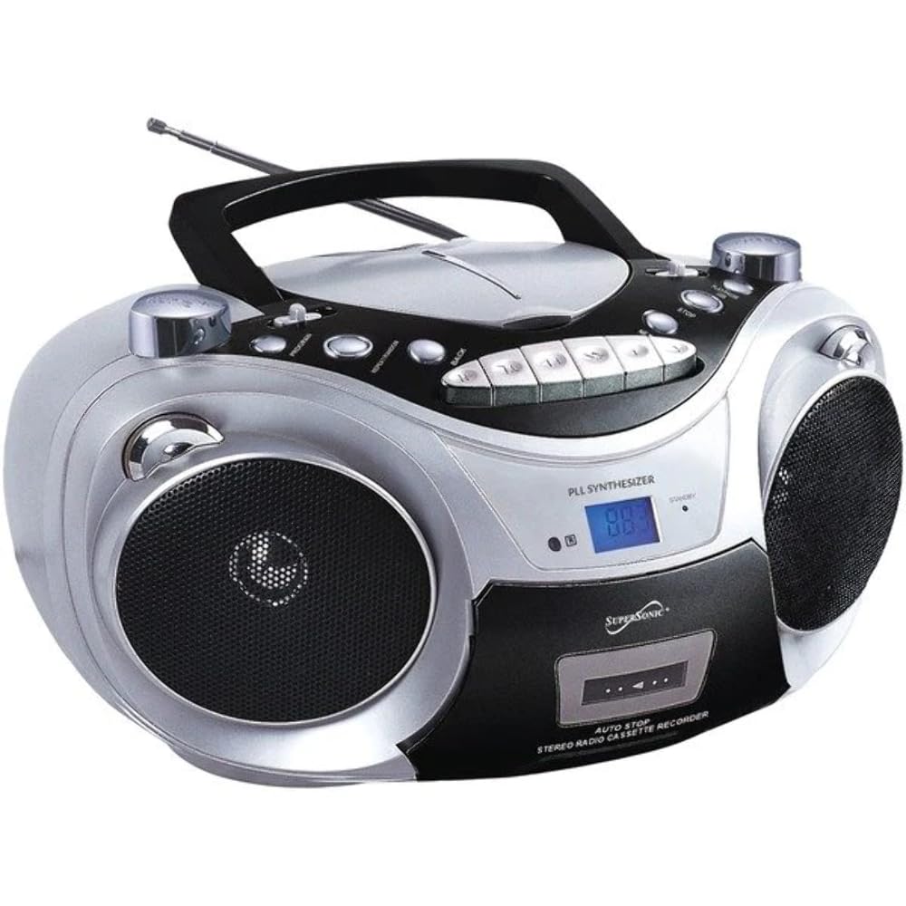 Supersonic Cd Mp3 Bluetooth Am Fm Boombox Red (Each), Silver (Sc 739Btsilver)