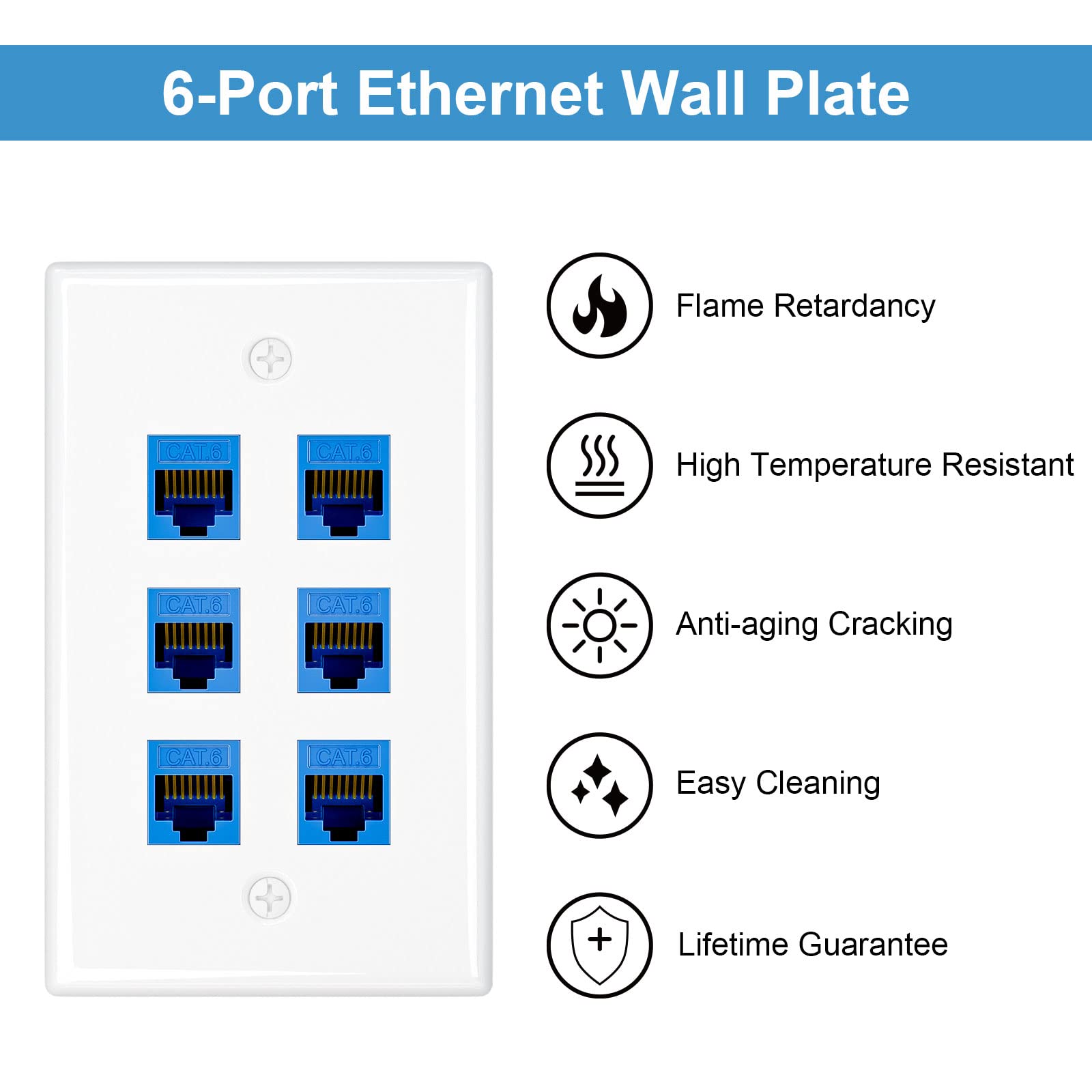Iwillink (1 Pack) 6 Port Ethernet Wall Plate, Keystone Jack Wall Plate With Rj45 Keystone Inline Coupler Insert, Female To Femal