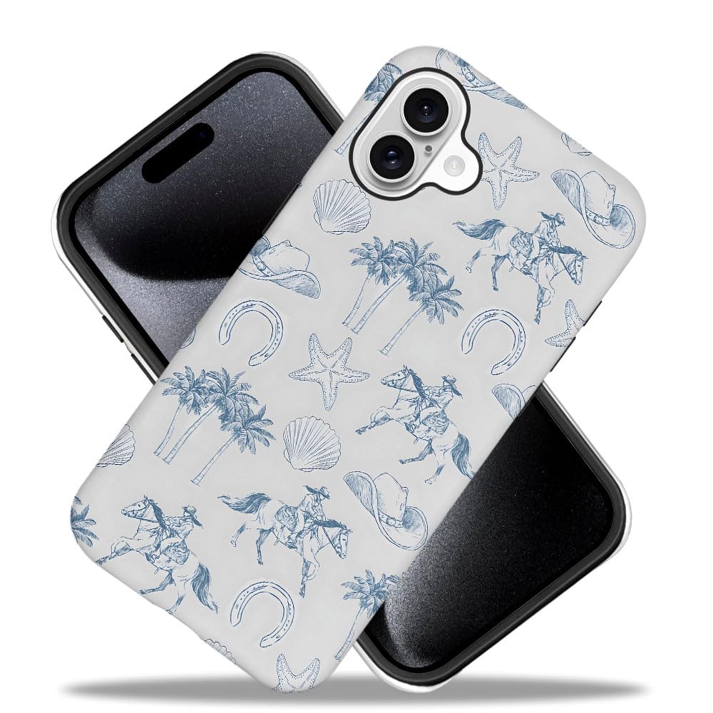 Generic Case For Iphone 16 - [Drop Protection Phone Cover] - Hybrid Case For Girl Women - Coastal Beach Horse West