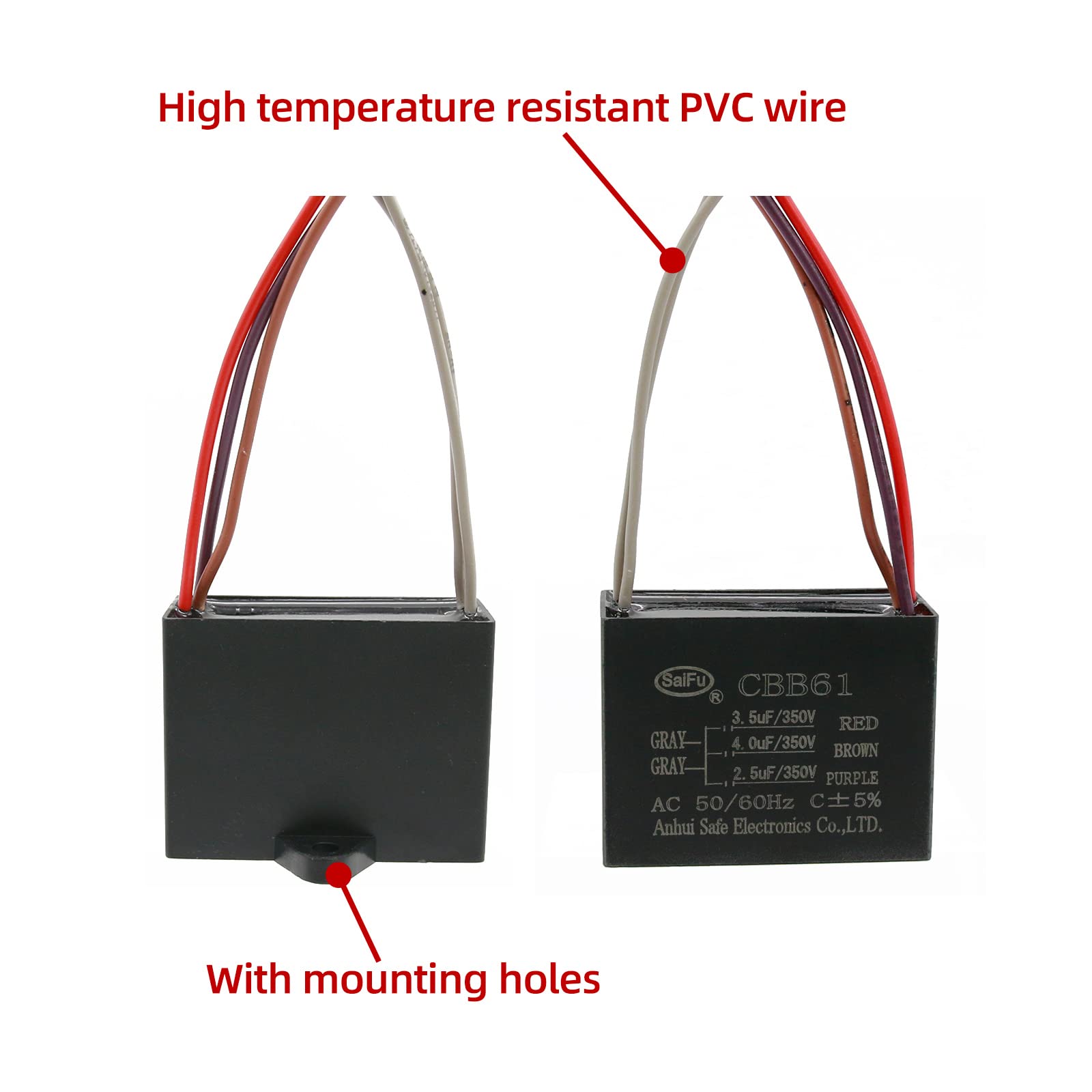 Akzytue Cbb61 Capacitor 3.5Uf+4Uf+2.5Uf 350V Ac Ceiling Fan 5 Wire 50/60Hz For Starting Electric Fan Generator Pump Motor
