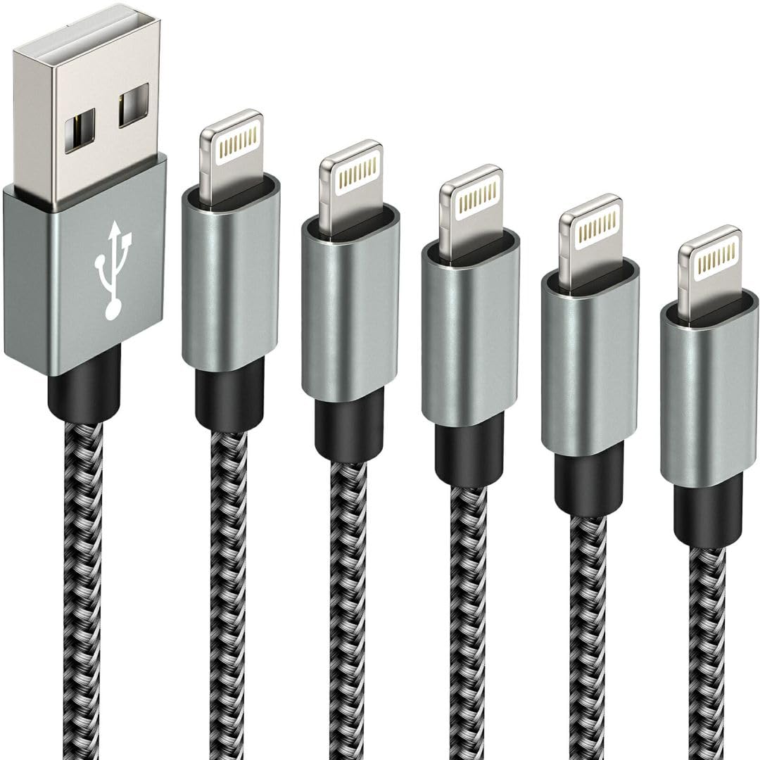 Idison [Mfi Certified Iphone Charger, 5Pack(3/3/6/6/10Ft) Iphone Charging Cable Nylon Braided Fast Charging Cord Compatible For Iphones/Pad Blackgrey