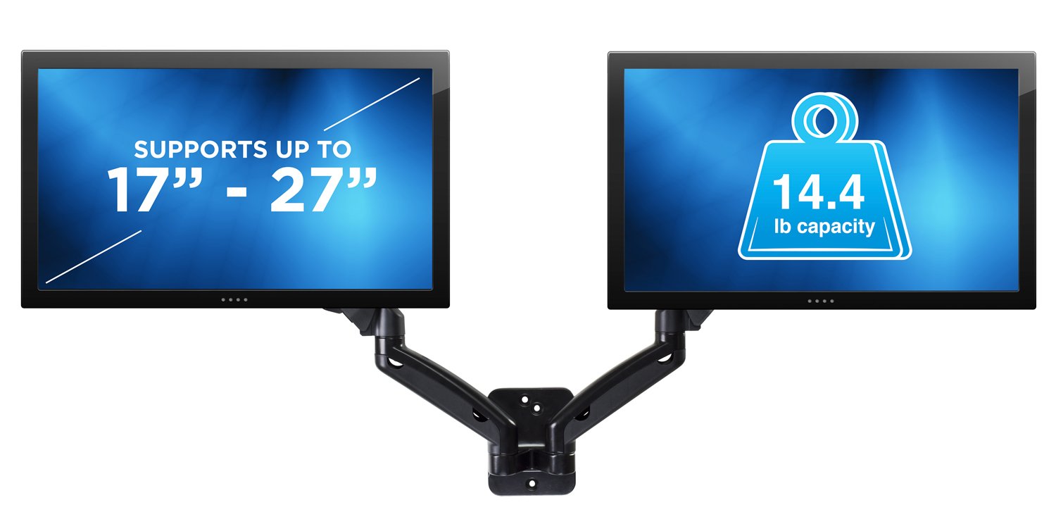 Mount It! Dual Monitor Wall Mount Arms | Double Monitor Wall Mount | Two Full Motion Adjustable Articulating Gas Spring Arms | F
