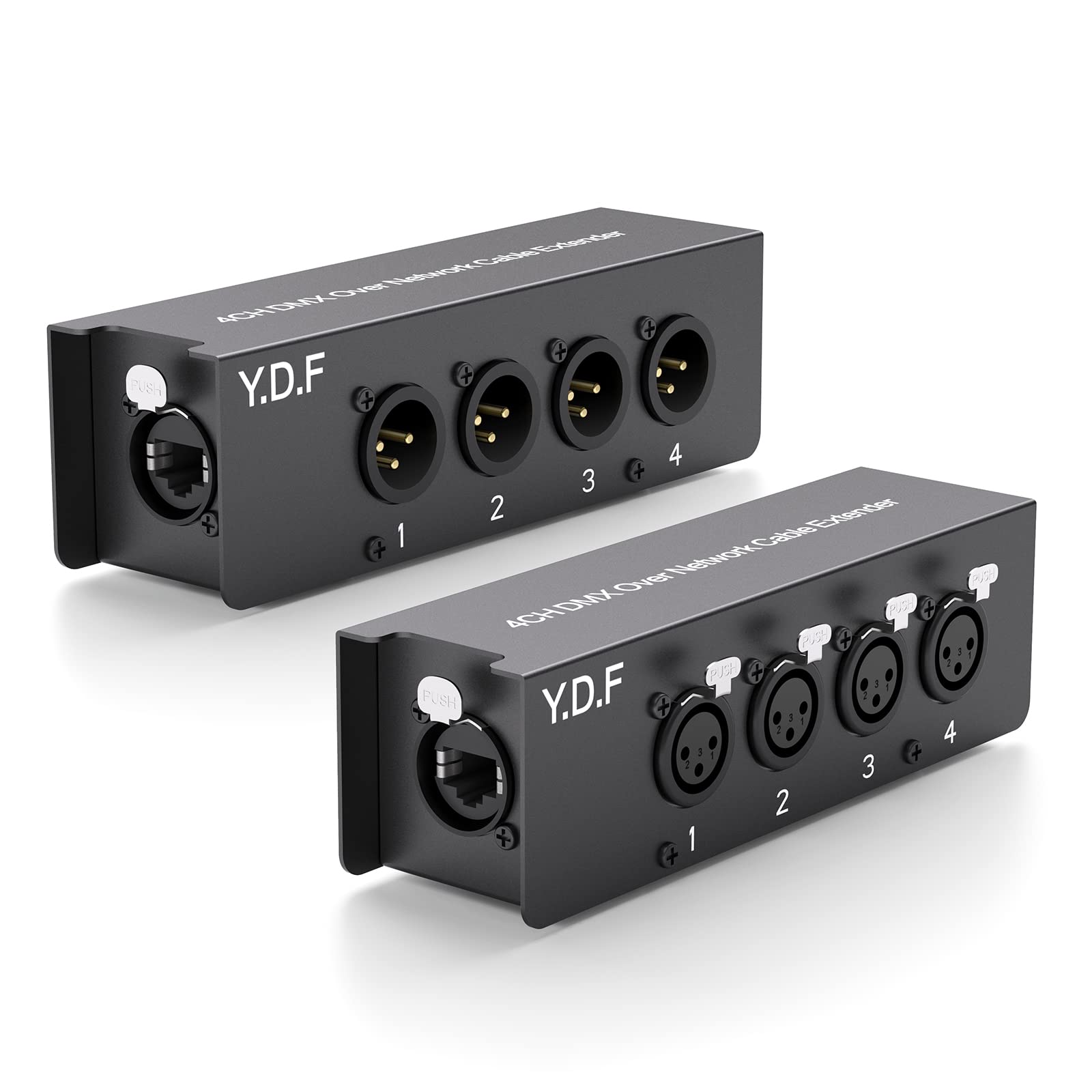 4 Channel 3 Pin Xlr Male To Female Over Ethercon Cable Multi Extender For Stage Lighting And Recording Studio  Xlr/Aes/Dmx Channel Over Shielded Cat5/Cat5E/Cat6/Cat7 Ethernet Cable (1 Male+1 Female)