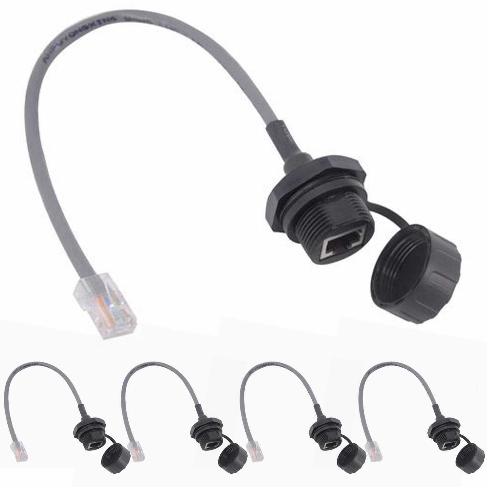 Anmbest 5Pcs Panel Mounting Rj45 Waterproof Connector M25 Cat5/5E Ethernet Lan Cable Coupler With Waterproof/Dust Cap Cover 25Cm