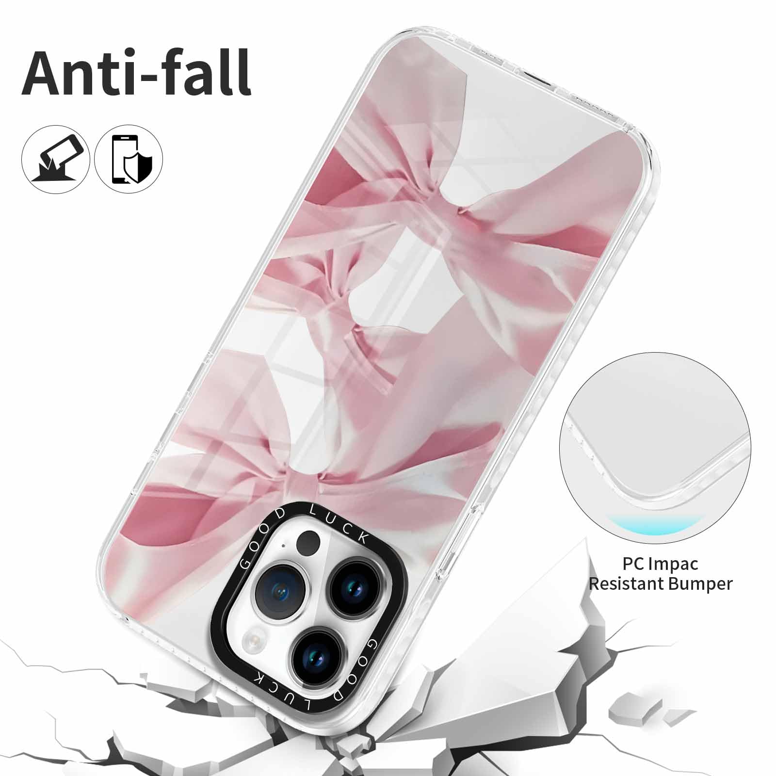 Rumdey 2 Pack Clear Bow Phone Case For Iphone 14 Pro 6.1 Inch, Cute Aesthetic Pattern Design Protective Soft Slim Shockproof Tpu