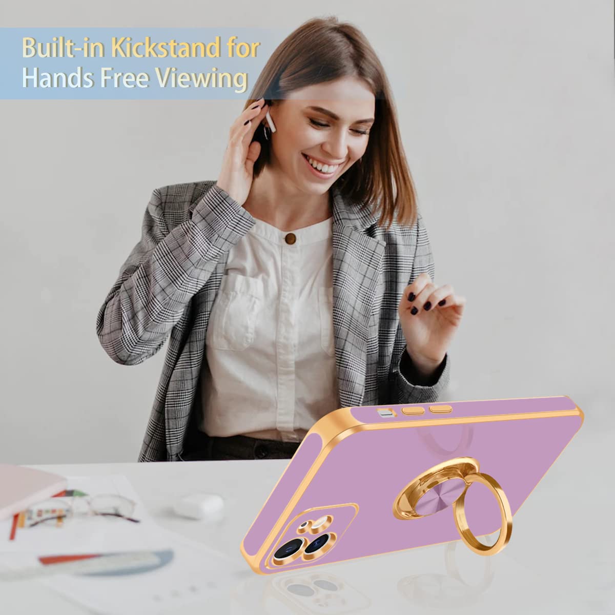 Fingic For Iphone 12 Case,Iphone 12 Case With 360 Ring Holder Slim Kickstand Magnetic Support Car Mount For Women Men Non-Slip S