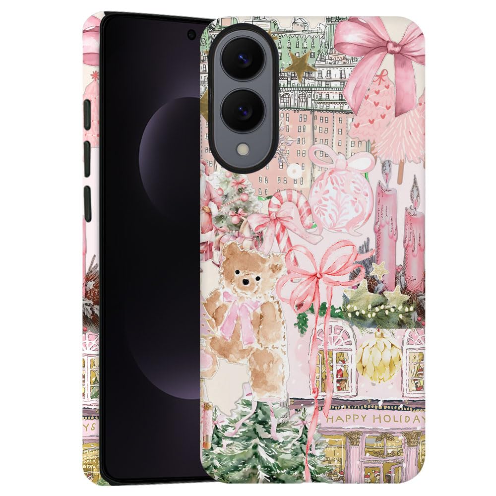 Case for Samsung Galaxy S25 Edge,Pink Tree Christmas Holiday Phone Case Military-Grade Drop Protection Cover for Women Girl - Fr