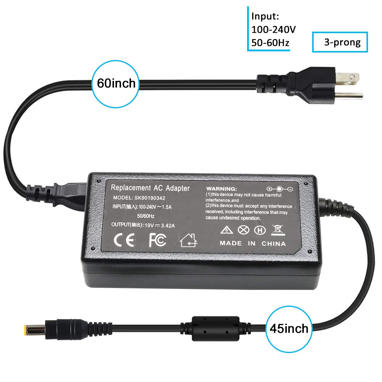 65W Ac Laptop Charger Adapter For Acer Aspire 5250 5253 5336 5349 5517 5532 5534 5552 5560 5733 5742 5749 5750 7560 4830T 5732Z