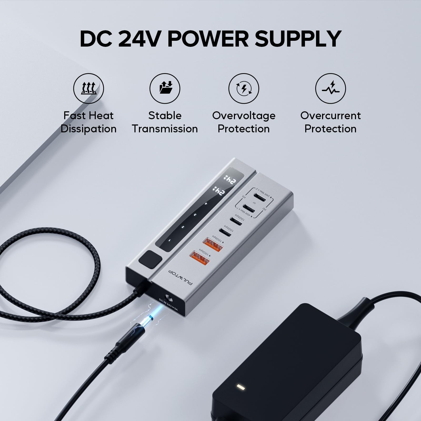 Powered Usb C Hub, Pulwtop Usb Hub Powered Support 10Gbps Data & Pd 45W Charging Not Support Video, 2Usb C 10Gbps Ports, 2Usb 3.