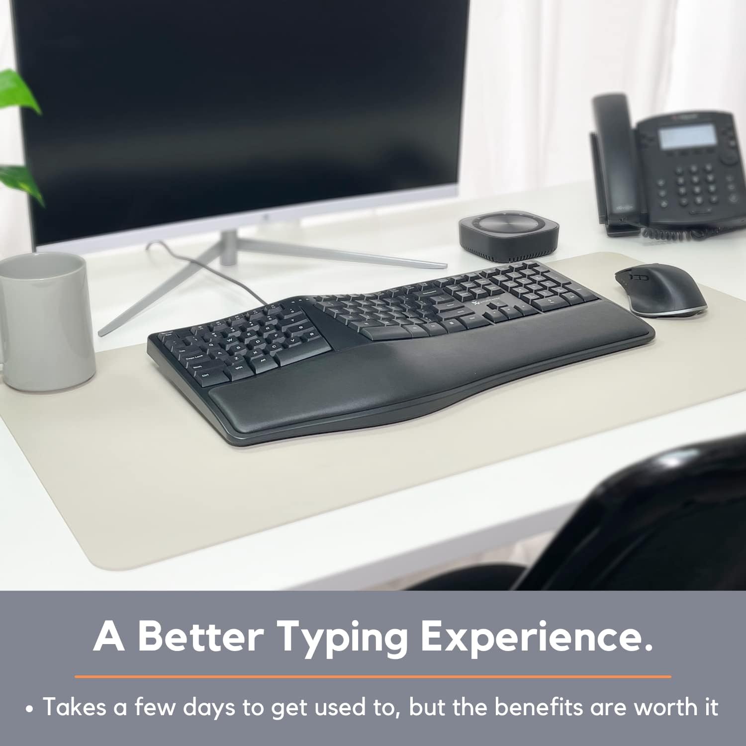 X9 Wired Ergonomic Keyboard With Cushioned Wrist Rest   Type Comfortably Longer   Usb Wired Split Keyboard For Pc, Laptop With 110 Keys & 5Ft Cable