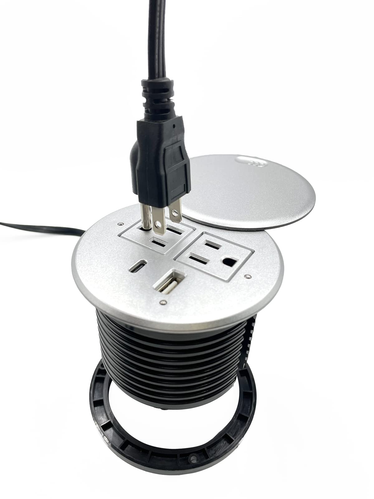 Apexdesk Desktop Power Grommet With 2X Ac Outlets, 1X Usb-C And 1X Usb-A Charging Ports. Fits 3.15 Round Desk Grommet Holes - Si