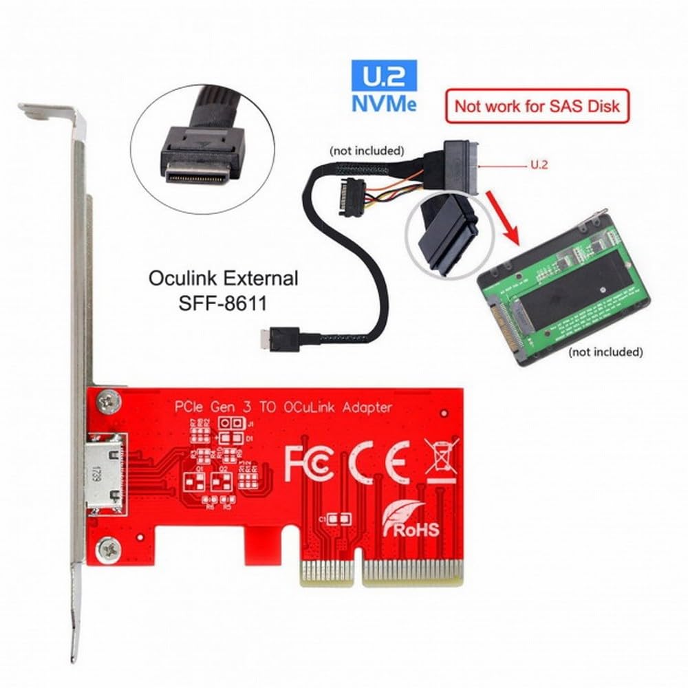 Cy Card Pci-E 3.0 Express 4.0 X4 To Oculink External Sff-8612 Sff-8611 Host Adapter For Pcie Ssd With Bracket