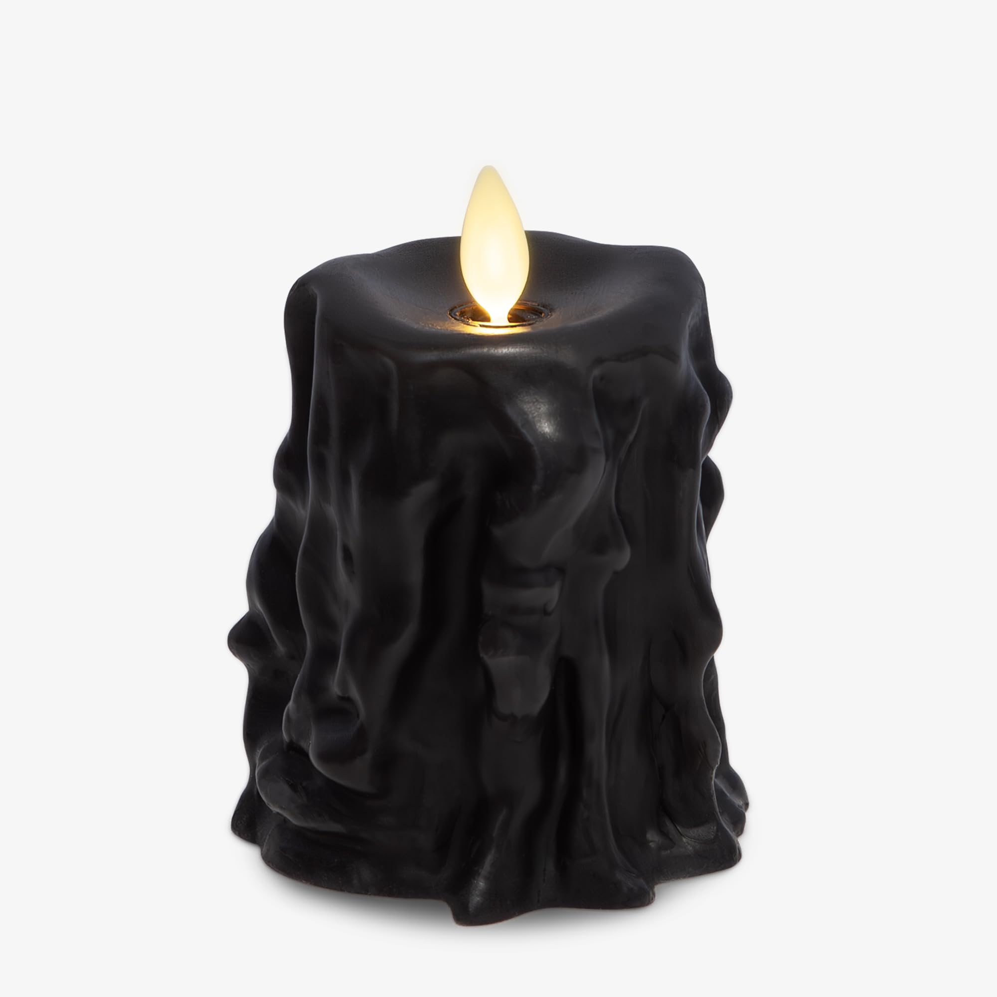 Luminara Black Heavy Wax Drip Flameless Candle Heavy Dripped Led Pillar Real Wax Unscented Dripped Edge, Timer Function (3.4 X 4