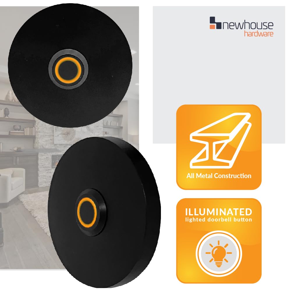 Newhouse Hardware Circular Lighted Wired Metal Doorbell Button In Black Bt6Cl, For Doorbell Chime, Buzzer, Or Ringer, Door Bell