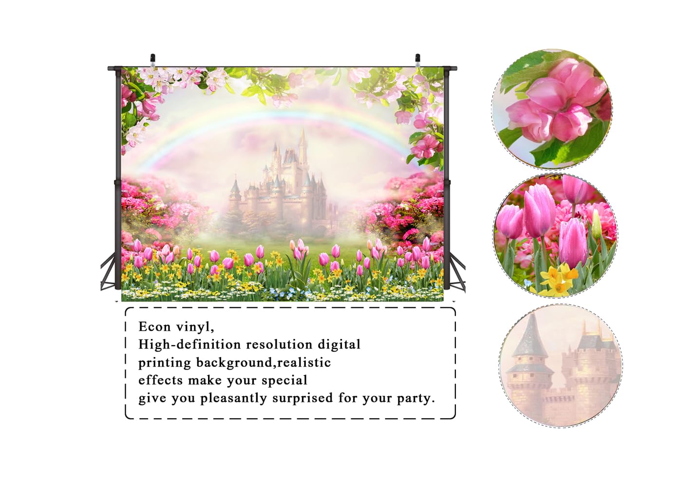 Ltlyh 7X5Ft Spring Backdrop Girl'S Birthday Backdrop Floral Castle Rainbow Nature Scenery Background Kids Girls Children Birthda