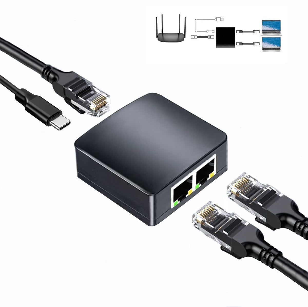 Wuedozue Rj45 Network Splitter Adapter,1 To 2 Dual Female Usb To Rj45 Port Lan Interface Ethernet Socket Connector 8P8C Extender