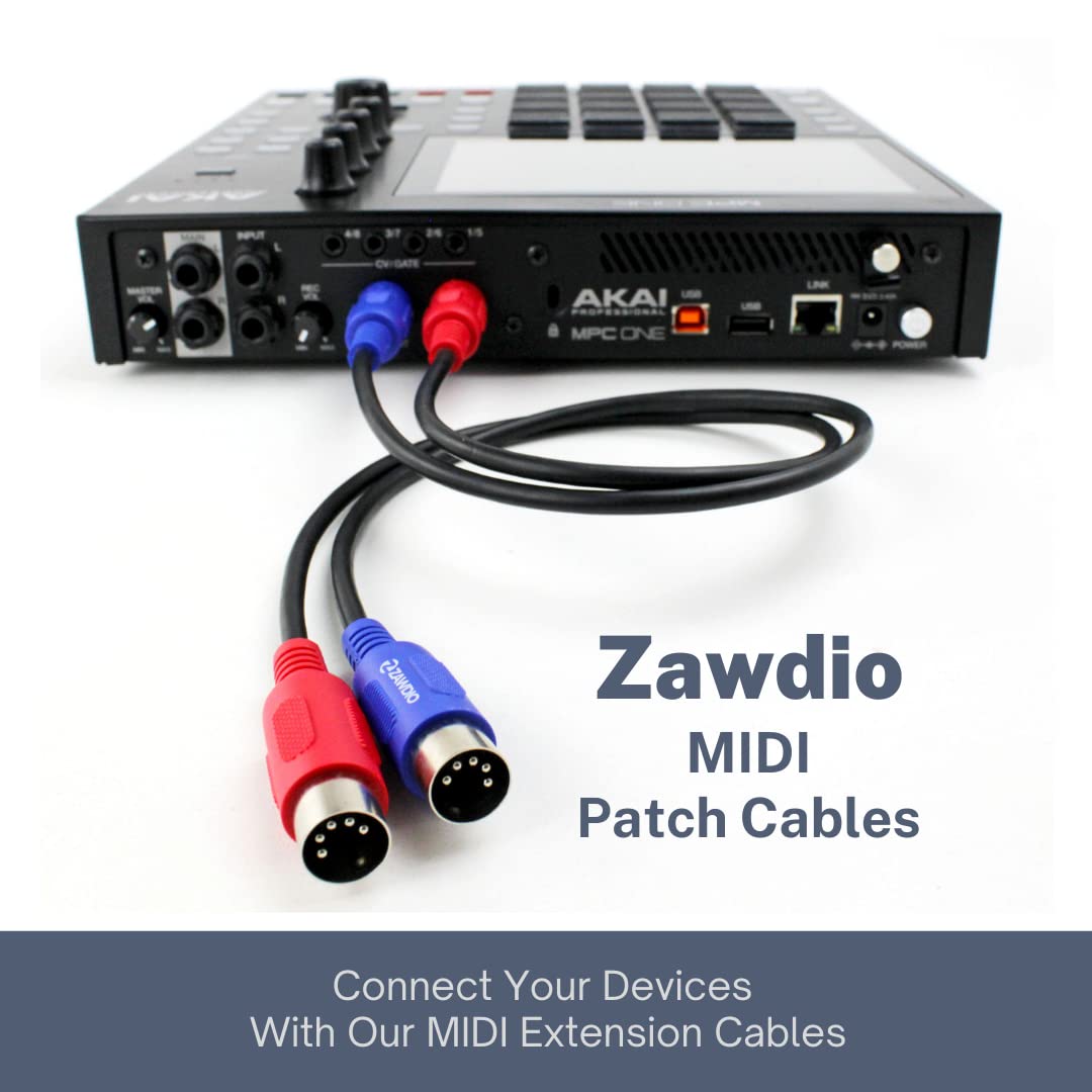 Zawdio Midi Patch Cable Set Of 2 5 Pin Din Male To Male 18'' Extension Adapter Cables
