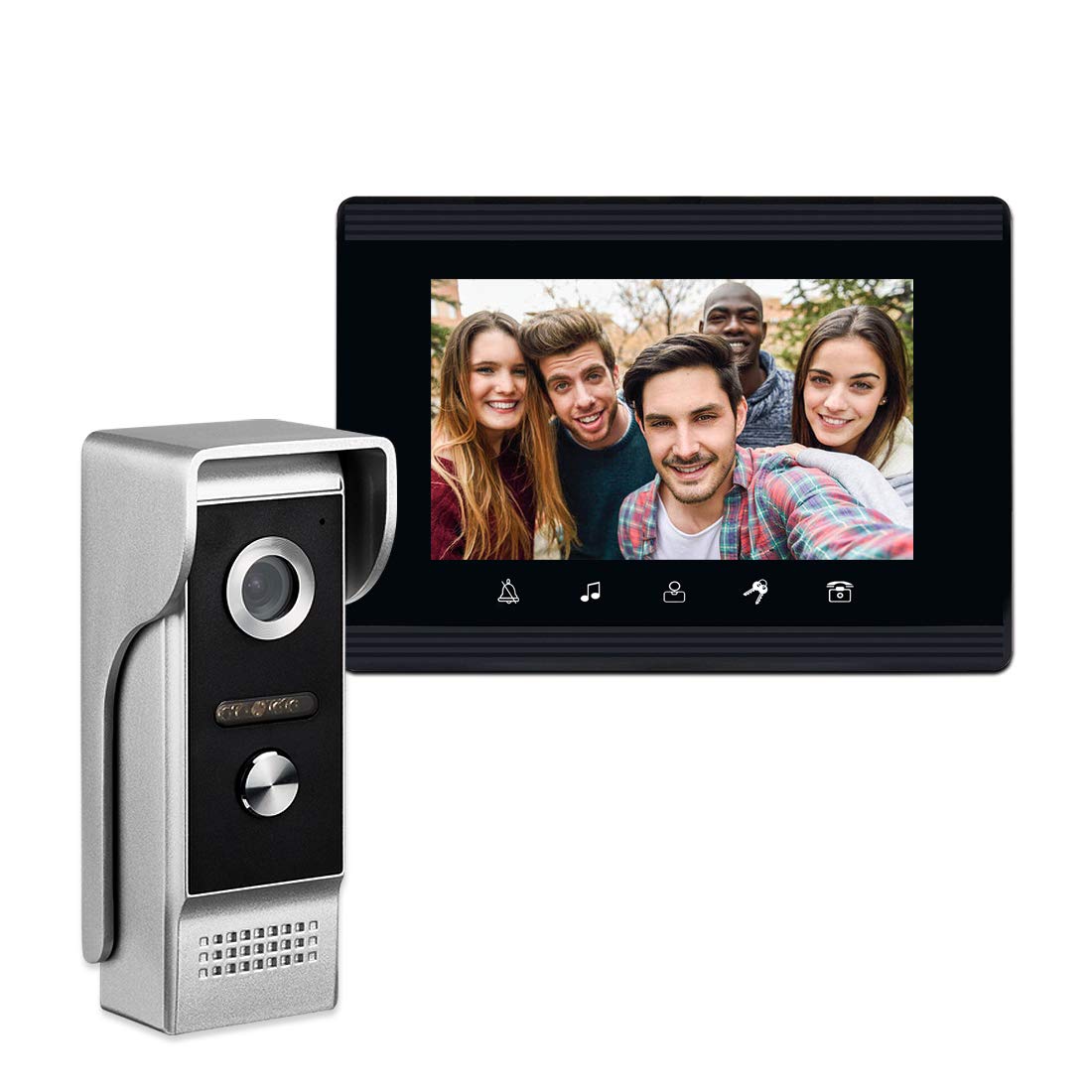 Amocam Video Intercom System, 7 Inches Monitor Wired Video Door Phone Doorbell Kits, Indoor Outdoor Ir Camera Support Unlock, Monitoring, Dual Way Intercom For Villa House Office Apartment
