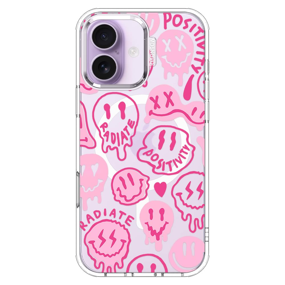 MOSNOVO for iPhone 17 Case | Compatible with Magsafe | Military Grade 6.6ft Drop Tested | Camera Control | Clear with Pink Dripp