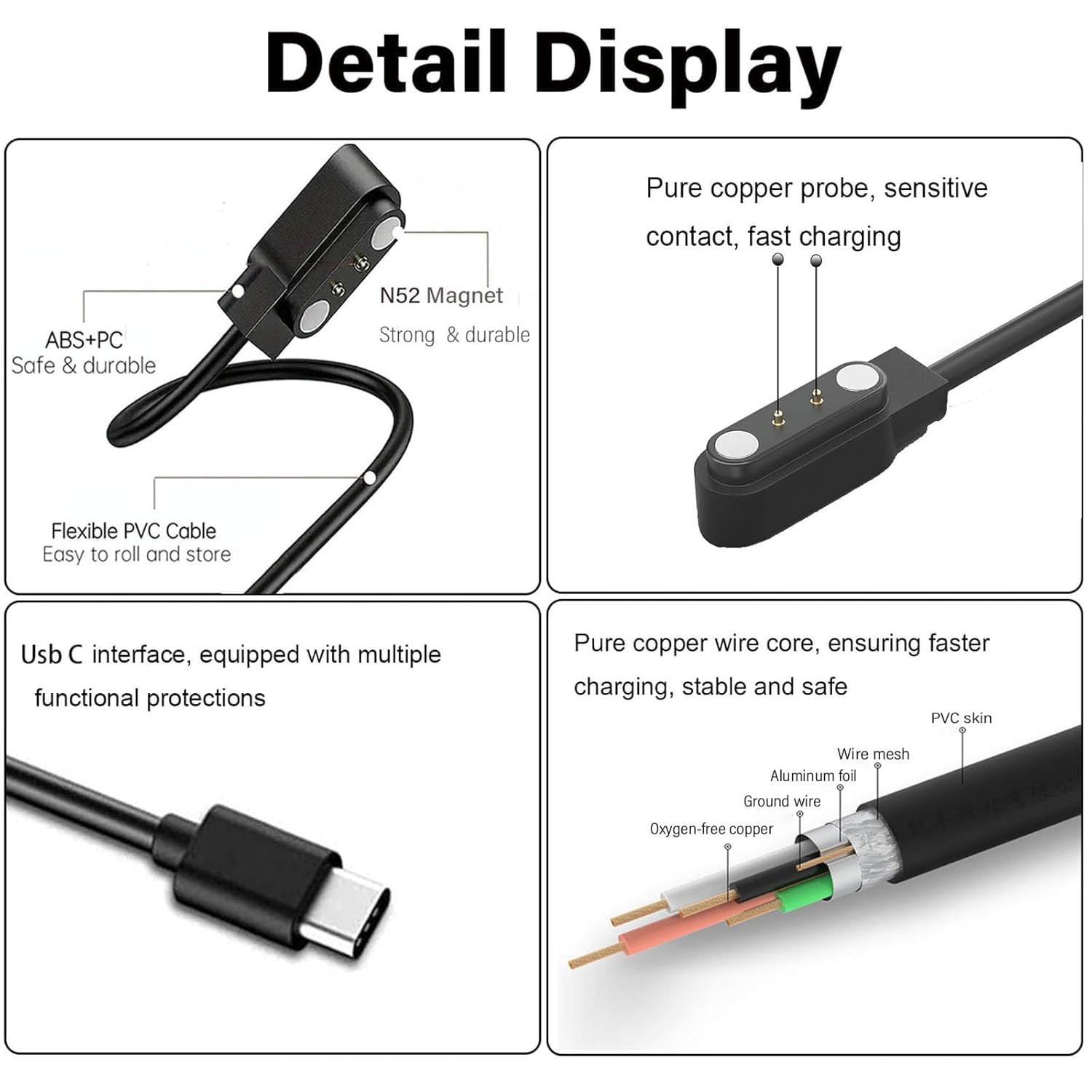 [2 Pack, Usb-C+Usb-A] Gloryfit T80 T70 T60 T50 P99 P98 Smart Watch Charger, Magnetic Charging Cable For Puqot80, Caschot70/P98,