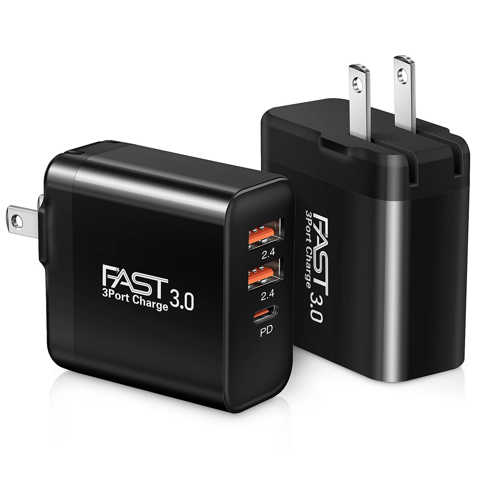 Usb C Charger 2Pack, Iseekerkit 30W 3 Port Fast Type C Wall Charger Block With Pd 3.0 + 5V/2.4A Foldable Usb C Charging Block Pl