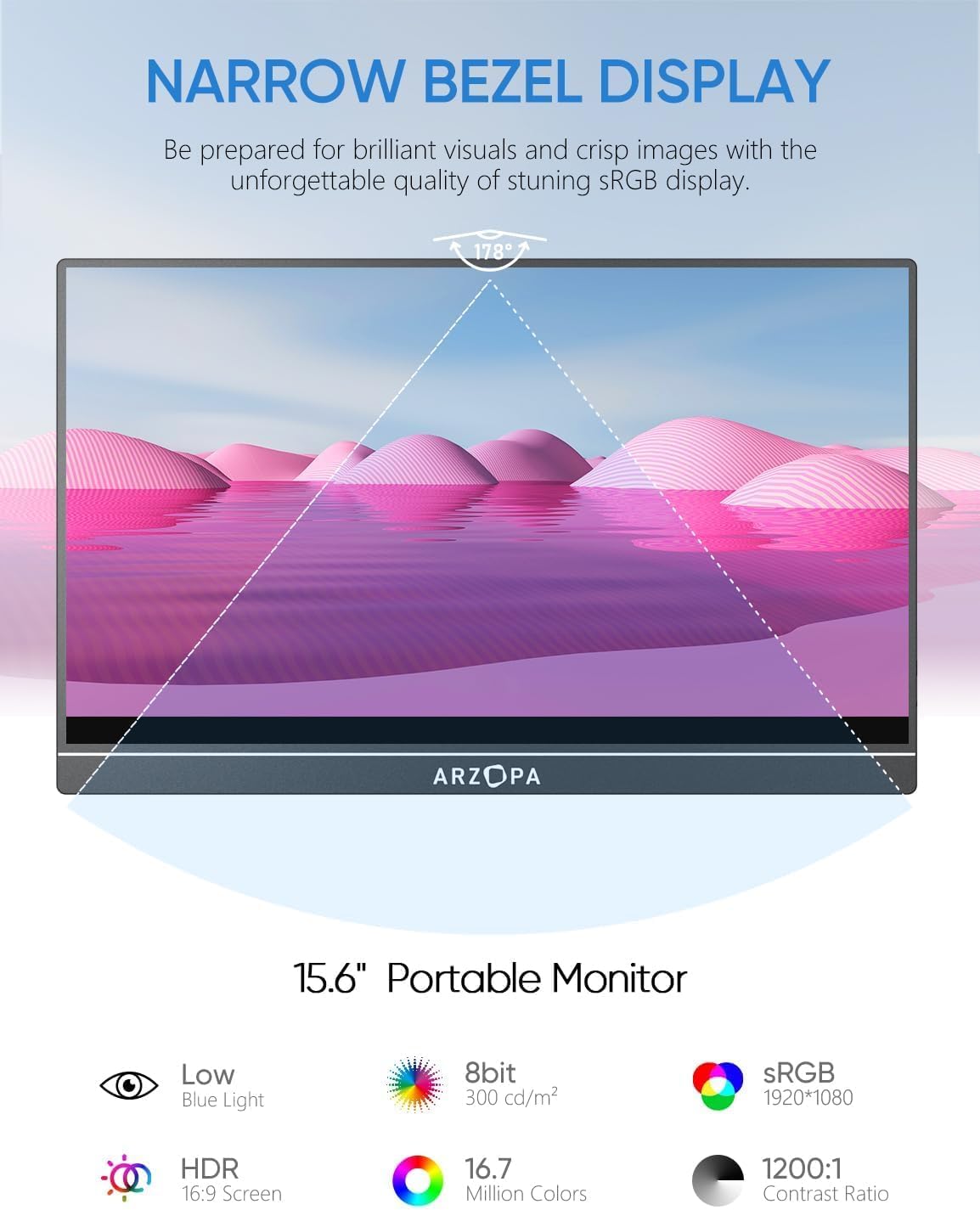 Arzopa Portable Monitor 15.6'' Fhd 1080P   Ultra Slim Portable Laptop Monitor With Kickstand   Ips Display For Pc, Mac, Phone, X