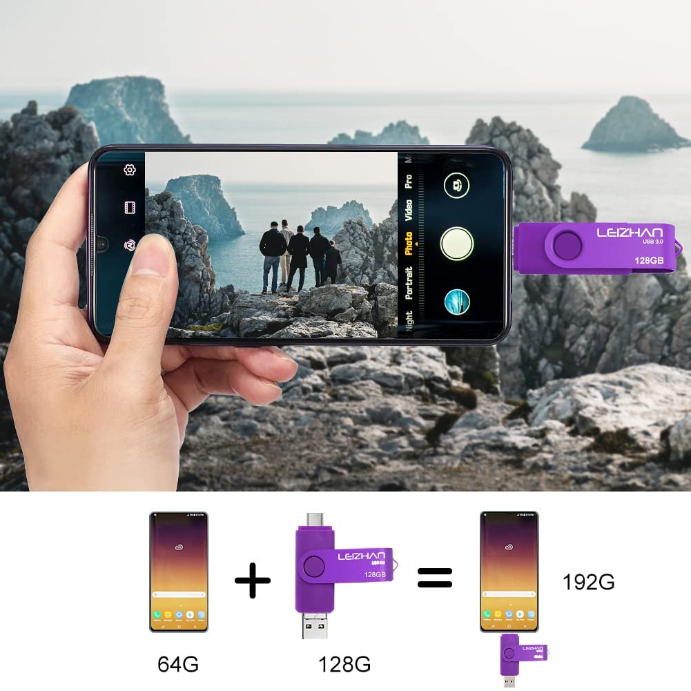 Leizhan 128Gb Flash Drive 3 In 1 Type C/Micro/Usb 3.0 Otg Flash Drive High Speed Memory Stick Thumb Drive Compatible With Samsung Galaxy,Hua Wei,Lg,Google Pixel, More Android Smartphone, Tablet, Pc