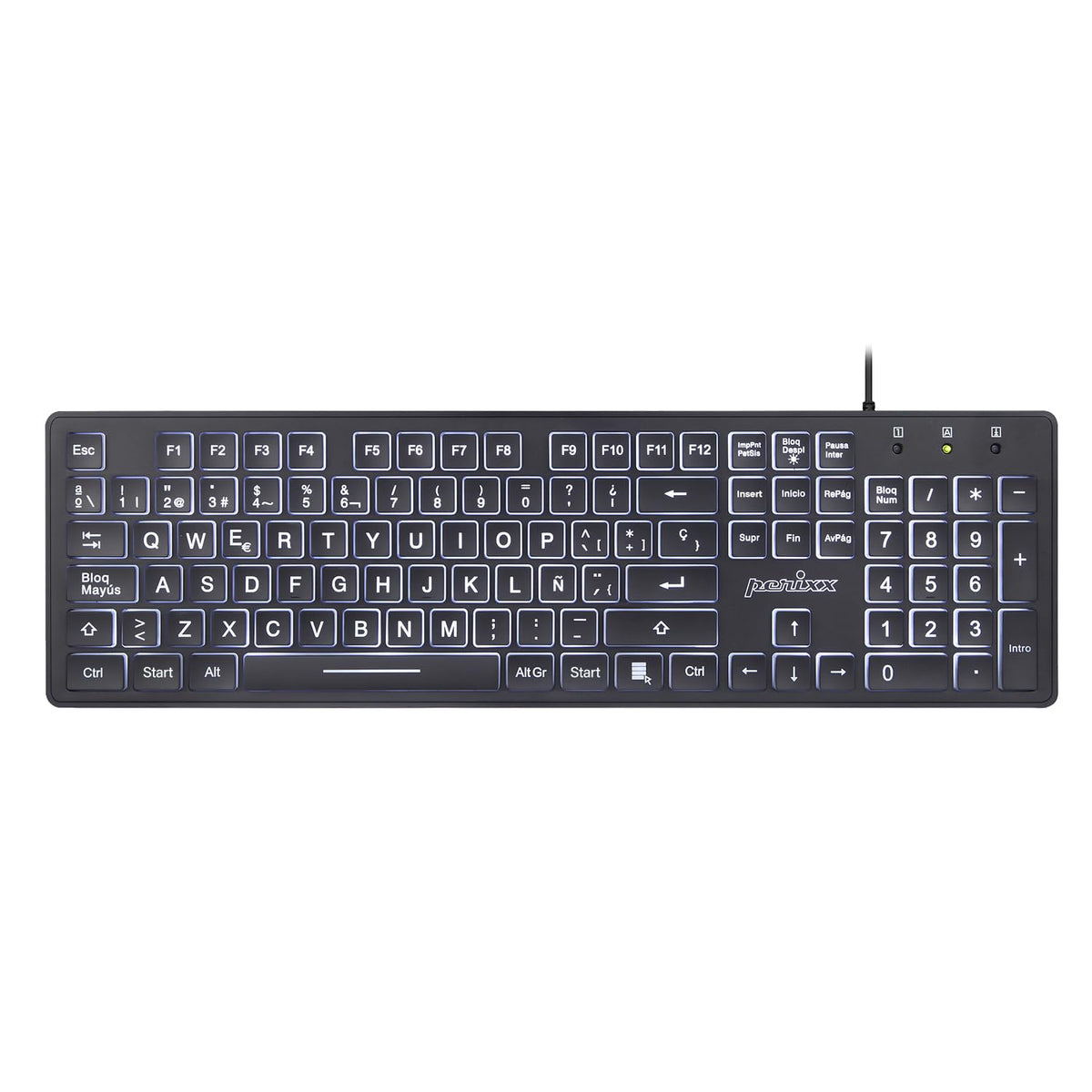 Perixx Periboard 317Es Es Un Teclado Con Cable Y Retroiluminado Led, Letras Impresas En Grande Con Iluminaci  N Blanca, Teclado