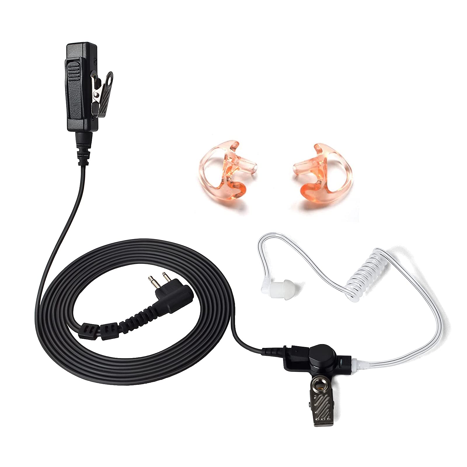 Hys Surveillance Kit Earpiece Clip Microphone Ptt With One Pair Medium Earmolds (Two Wire: 3.8Ft/4.3Ft) For Bpr40 Rmm2050 Rdv202
