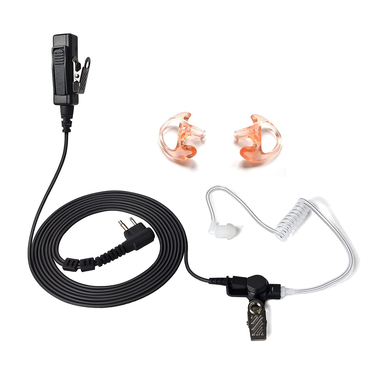 Hys Surveillance Kit Earpiece Clip Microphone Ptt With One Pair Medium Earmolds (Two Wire: 3.8Ft/4.3Ft) For Bpr40 Rmm2050 Rdv202
