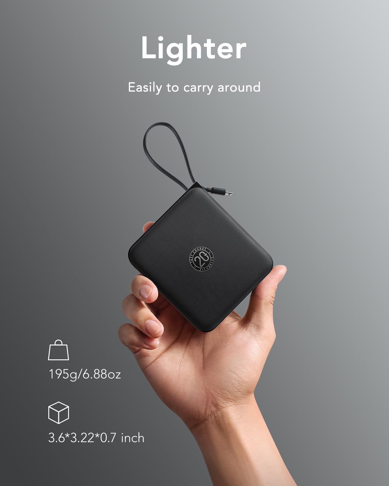 Vrurc Portable Charger With Built In Cable, 10000Mah 22.5W Fast Charging Usb C Battery Pack, Cell Phone Power Bank For Iphone 16