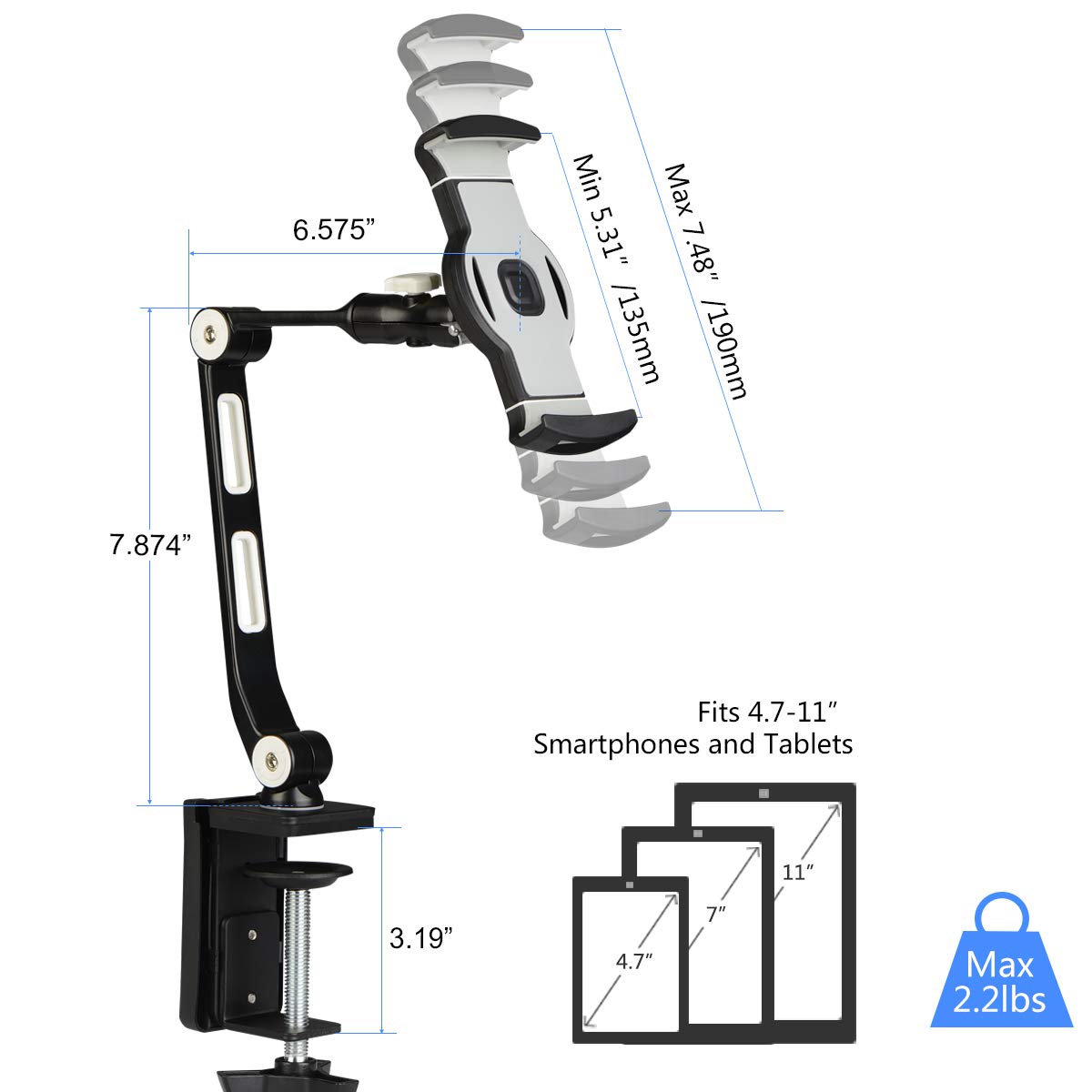Suptek Aluminum Alloy Cell Phone Desk Mount Stand 360 Tablet Stand And Holders Adjustable For Ipad, Iphone, Samsung, Asus And Mo