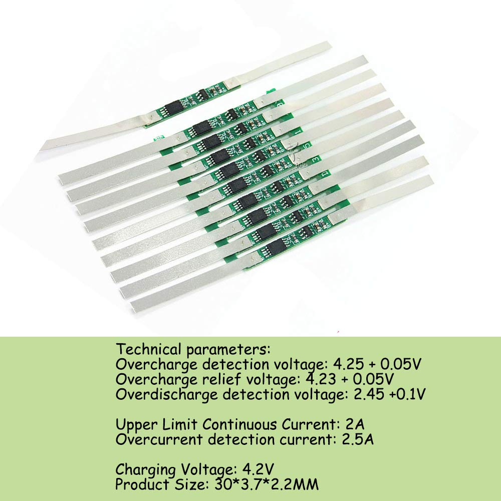 Koobook 10Pcs 3A Bms Protection Board With Solder Belt For 1S 3.7V 18650 Li Ion Lithium Battery Cell Kit