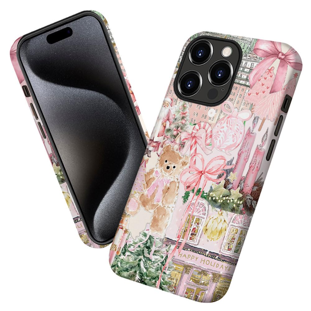 Case for iPhone 16 Pro Max,Pink Tree Christmas Holiday Phone Case Military-Grade Drop Protection Cover for Women Girl - Frosted