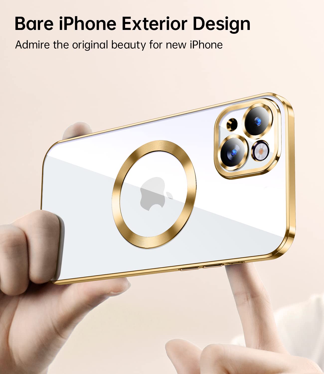 Jueshituo Magnetic Metallic Glossy Clear For Iphone 13 Case With Full Camera Cover Protection [No.1 Strong N52 Magnets] [Militar