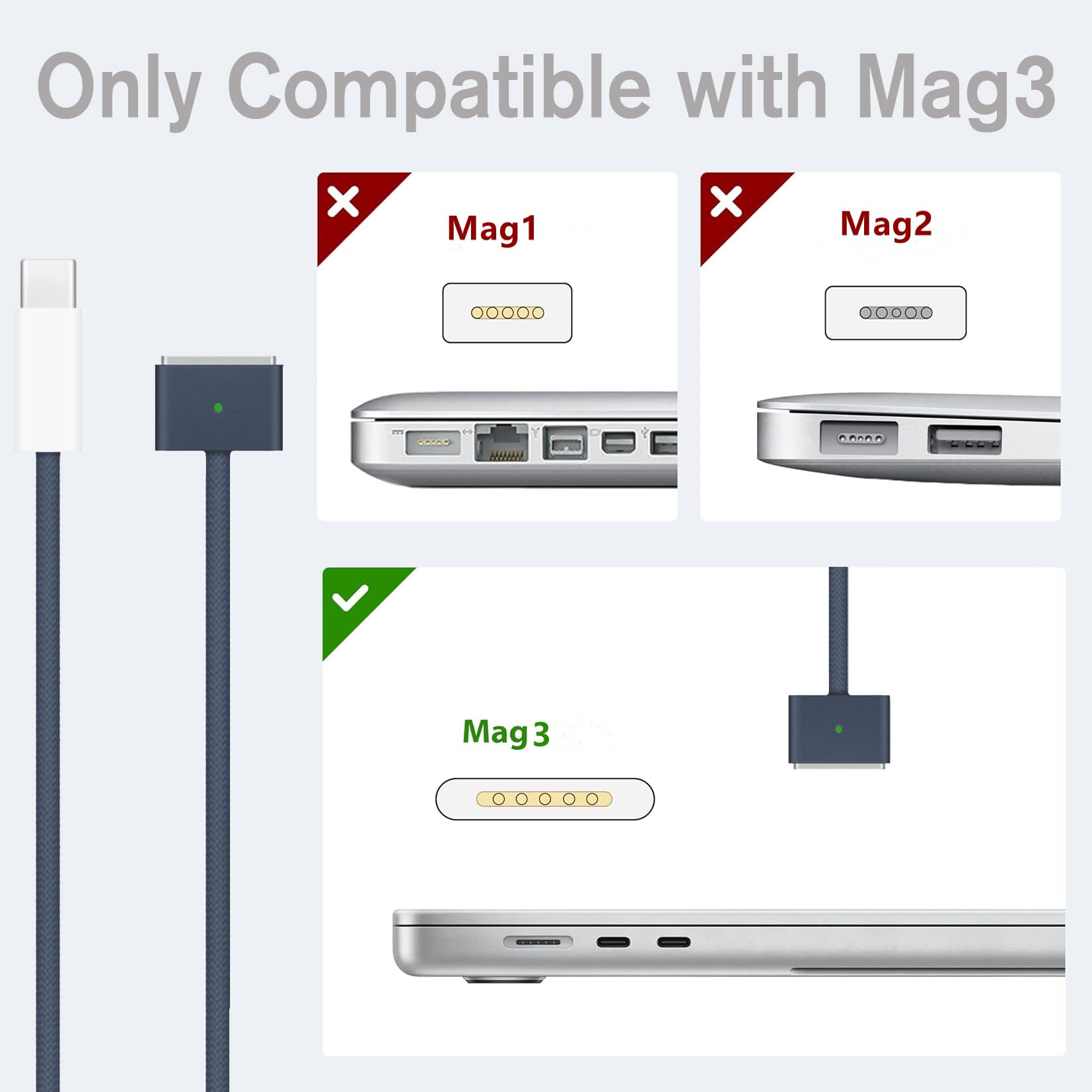 Vanfast 140W Usb C To Magnetic 3 Cable(2M/6.6Ft),Compatible With Macbook Air 2023/2022(M2),Macbook Pro 2023(M2,M1,14 16 Inch),Ma