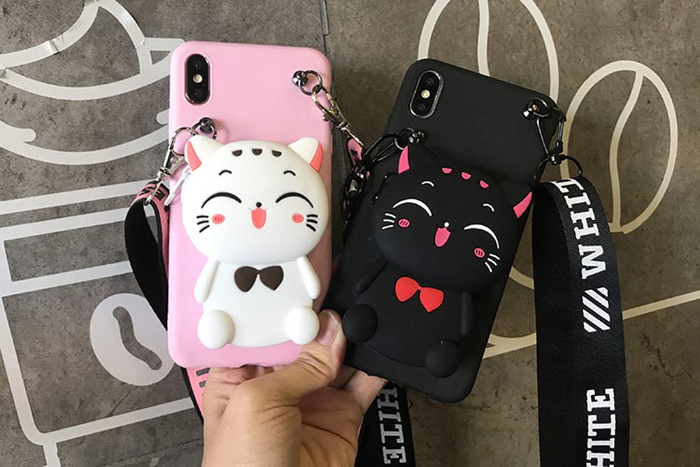 Sgvahy Wallet Case For Iphone 11 Pro Max Case Cute Iphone Case With Strap Lanyard Coin Purse Funny Phone Case Kawaii Soft Silico