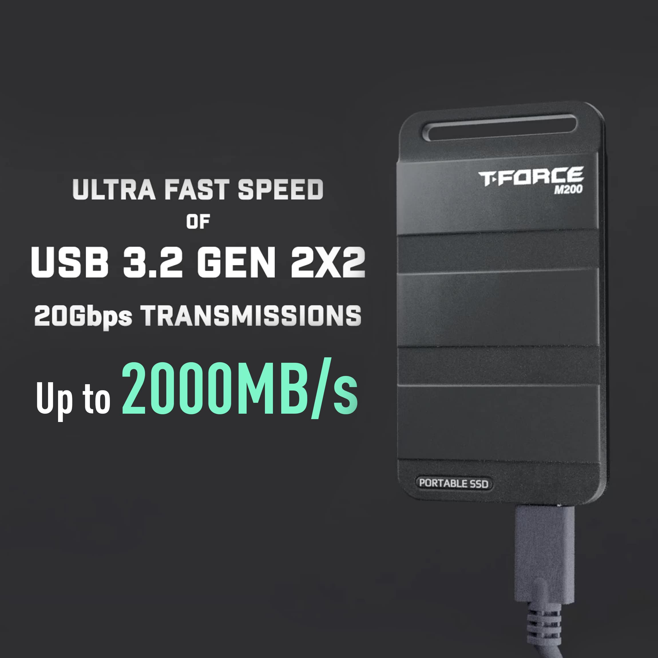 Teamgroup T Force M200 Portable External Ssd 4Tb Usb3.2 Gen2X2 Type C Read/Write 2000Mb/S Compatible With Ps5 & Xbox & Chrome Os
