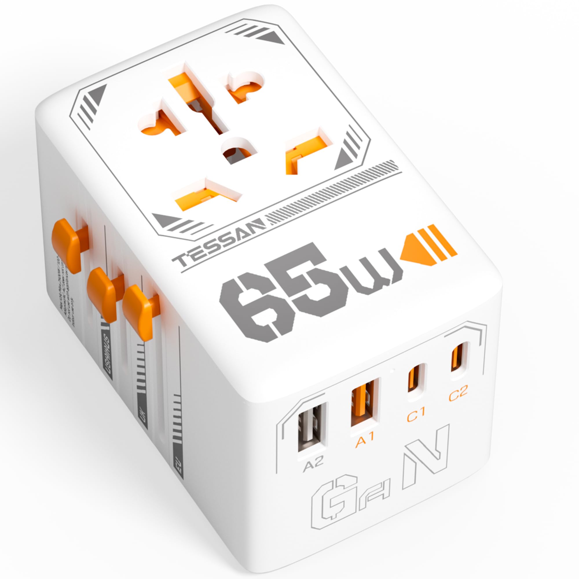 Tessan 65W Gan Universal Travel Adapter, International Plug Adaptor With 4 Usb(2 Usb C) Charging Ports, Worldwide Power Outlet F